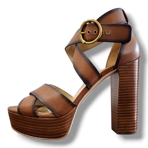 michael kors leia|Leia Burnished Leather Platform Sandal .